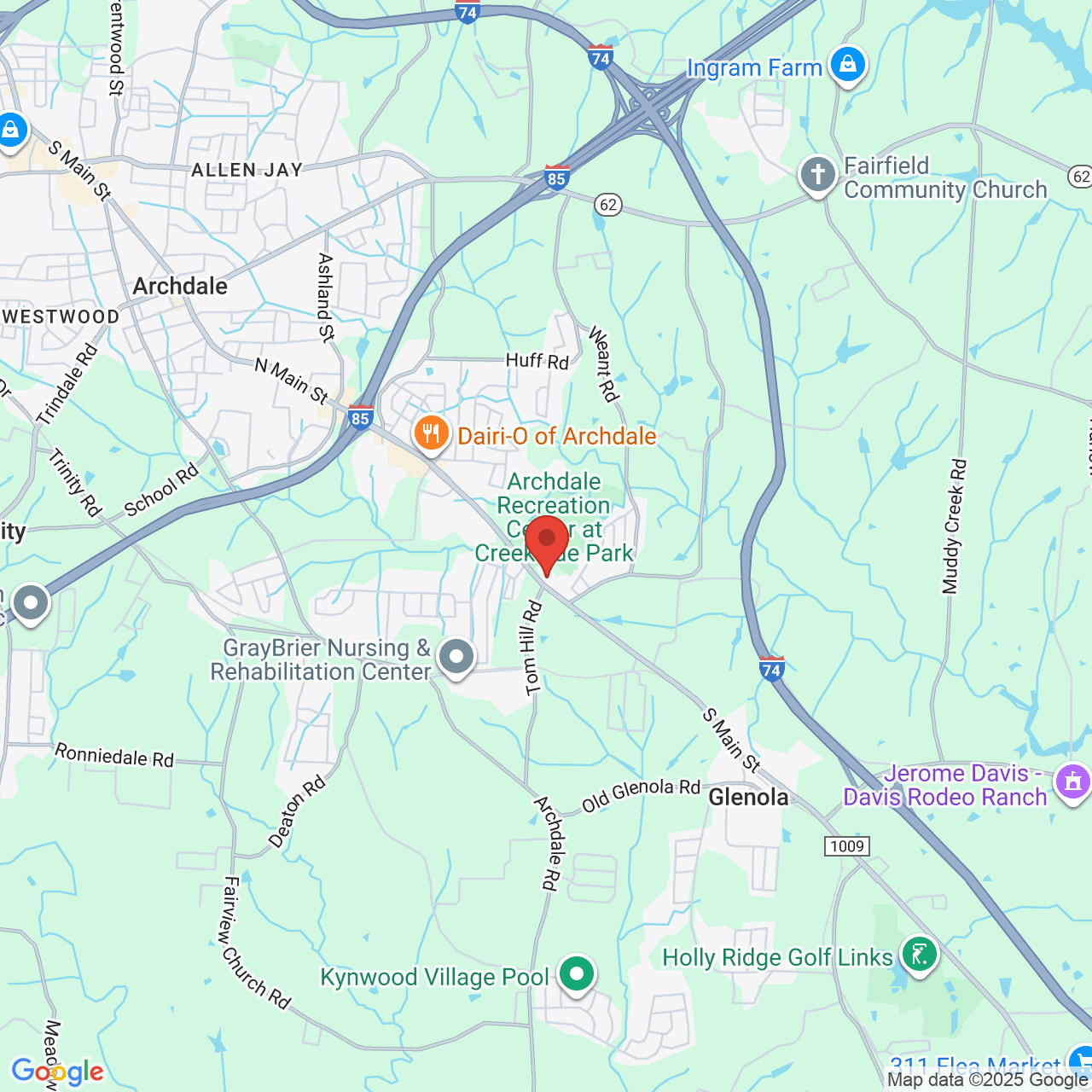 Google map image of our location in 9924 Highway 311 S. Archdale, NC